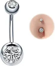 [BRDTKUGV] Stainless Steel Belly Button Ring, Stainless Solid Belly Bars Balls, 14G 10MM Internally Threaded Solid Navel Ring, Hypoallergenic Piercing, No Dangle Bellys Button Jewelle, 5*4*1, stainless