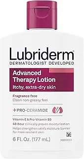 [Lubriderm] Advanced Therapy Fragrance Free Moisturizing Hand & Body Lotion + Pro-Ceramide with Vitamins E & Pro-Vitamin B5, Intense Hydration for Itchy, Extra Dry Skin, Non-Greasy, 6 fl. oz