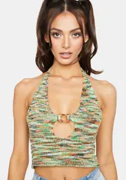 [Jaded London] Spacedye Knit Halter Top With Resin Buckle Detail