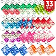 33 Pcs Push Pop Bubble Fidget Keychain Pack, Stress Relief Rainbow Sensory Toy