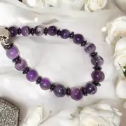 GeoCentral Amethyst Beaded Bracelet Silver Tone NWT Fits Most Adult Wrist (G107