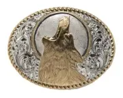 Crumrine Western Mens Belt Buckle Oval Howling Wolf C01572