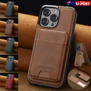 For iPhone 16 15 14 13 12 11 Pro Max XR 8 MagSafe Case Leather Wallet Card Cover