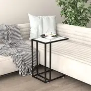 White Marble Computer Side Table - 50x35x65 cm, Tempered Glass, Stylish Sofa Accent Storage, Perfect for Living Room, Entryway or Kitchen Decor