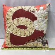 New Year Red/Orange Embroidered Snake Decorative Square Throw Pillow Size 20x20"
