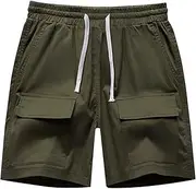 [Generic] Mens Jogger Shorts with Multi Pockets Lightweight Classic-Fit Straight Leg Comfort Casual Pants for Work Outdoor