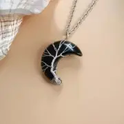 Obsidian Necklace, Life Tree, New Moon Fortune Pendant, Natural Gemstone,118