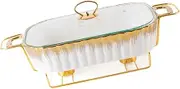 Fenteer Ceramic Chafer Buffet Dish Tray Casserole Dish Chafing Dish for Wedding Holidays, White