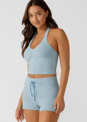 [Lorna Jane] Earn Your Stripes Rib Kick Shorts in Blue, Size - XL XL Cornflower Stripe