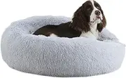 Bunlitent Calming Dog Bed, Plush Anti-Anxiety Donut Dog Bed for Small Medium Large Dogs, Warming Cozy Soft Cute Round Washable, Marshmallow Cuddler Nest Pet Bed, Grey