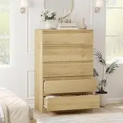 Merryluk Chest of Drawers 5 Drawer Tallboy Oak,Dresser Clothes Storage Cabinet Organizer Lowboy Bedside Table Bedroom Furniture Home Living Room Hallway Entryway Kitchen