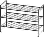 3-Tier Stackable Shoe Rack Storage Shelf with Wired Grid Panel in Black Color