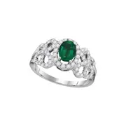 18kt White Gold Oval Emerald Solitaire Diamond-accent Ring 1 Cttw