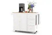 Giantex Kitchen Island Trolley Mobile Storage Cart Wood Cabinet w/ Drawers & Towel Rack Drop-leaf Top White