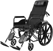 Black Manual Wheelchair Folding Wheelchair with Handbrakes Adjustable Leg Rests Portable All Terrain Wheelchair for Senior, Support 220 Lb