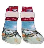 Thomas Kinkade 2004 Vintage Silent Night Christmas Stocking Set (2)