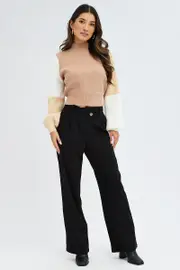 Black Wide Leg Pants Low Rise Cross over Waistband - Size 12, Women's Wide Leg Pants
