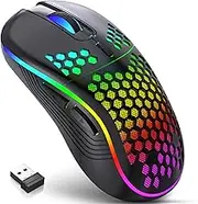JYCSTE Wireless Gaming Mouse, Rechargeable Computer Mouse Ergonomic Mice Honeycomb Design with RGB Backlight, USB Receiver, 6 Buttons, Adjustable DPI, Wireless Mouse for PC/Mac/Laptop
