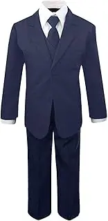 Luca Gabriel Toddler Boys' 5 Piece Classic Fit No Tail Formal Khaki Dress Suit Set with Tie and Vest