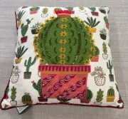 karma living pillow Cactus Hand Embroidered 18”X 18” NWT Read
