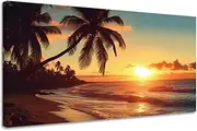 CGXLB Palm Tree Wall Art Tropical Wall Art Large Beach Artwork Ocean Red Sunset Art Prints Coastal Landscape Pictures for Living Room Nature Painting Canvas Seascape Poster 20"x40"