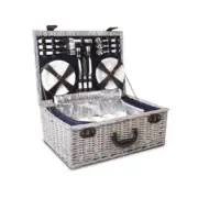 6 Person Picnic Basket Cooler Bag Wicker Pu Fastening Straps Plates