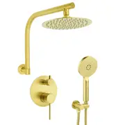 Brushed Gold 8/12" Round Rainfall Shower Head 360 Swivel Gooseneck Arm Combo Set