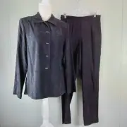 Vintage Fashion Bug Pants Suit Womens 8 M Black Microsuede 2PC Stretch Button Up