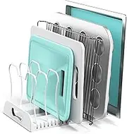 SimpleHouseware Adjustable Pan Organiser Rack with 7 Compartments, White
