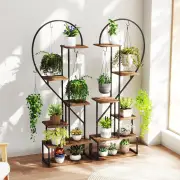 Costway6-Tier Metal Plant Stand with 12 Boards and 6 Hanging Hooks-Coffee
