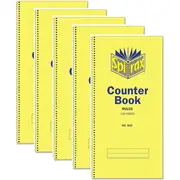 Spirax 55233 5 Pack Counter Book Spiral Bound Feint Ruled 120 Page 297x135mm