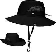 [Risipu] Children's Sun Hats Toddler Fishing Hat Baby Summer Bucket Hats with Adjustable Head Drawstring and Chin Strap for Boys and Girls, Black