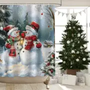 Christmas Snowman Shower Curtain for Bathroom Decor Winter Xmas Tree Rustic W...