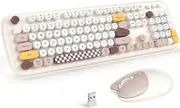 Cute Multicolor Wireless Keyboard with Mouse Combo,Retro Round keys