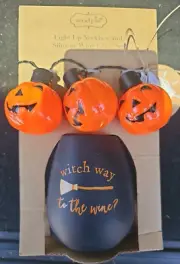 Mud Pie Halloween Silicone Wine Cup and Light up Pumpkin Necklace Set.