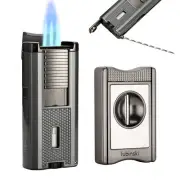 Lubinski Torch Cigar Lighter 3 Jet Flame Cigar Needle Punch Holder V-Cut Cutter