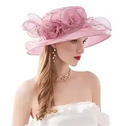 Organza Church Fascinator Wedding Tea Party Derby Hats for Women Flower Wide Brim Sun Hat