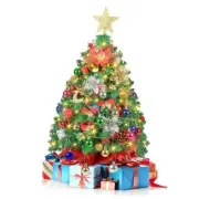2FT Mini Christmas Tree, Small Christmas Tree with Lights, Prelit Pine Green