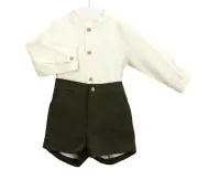 Babidu Madrid Mandarin Collar Shirt and Short Set - Green - NEW