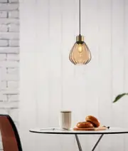 TULIP: Interior Bronze Amber Wine Glass Ribbed Pendant Lights