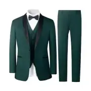 Men's Suit Pants Vest Blazer Tuxedo Green Color 3Pcs Slim Shawl Lapel #Green8745