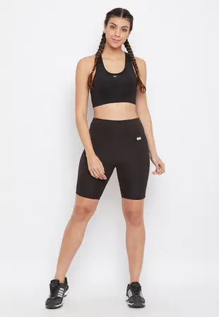 Snug Fit High-Rise Active Shorts in Black