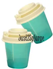Tupperware Midgets Salt and Pepper Shakers Teal and White Mini 2 oz