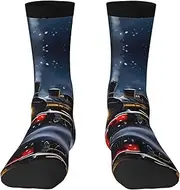 [JEJEA] Christmas Snow Railway Train print Socks For Men and Women Men's Moisture Control Crew Socks Gifts For Golf, Hunting, Camping