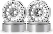 RC 2.2 Beadlock Wheels Metal Wheel Hubs Set 4PCS Aluminum Alloy Beadlock Wheel Rims for 1/10 Scale SCX10 D90 TRX4 Wraith 90048 RR10 RC Crawler Car Accessories, Silver