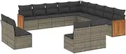 vidaxl Garden Sofa Set - Modular 13-Piece Lounge with Cushions in Grey PE Rattan for Outdoor Patio or Backyard, Including armchairs and Storage