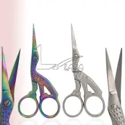 2 Stork Sewing Embroidery ManiCure Scissors Multi Color & Silver 3.5" Bird Shape