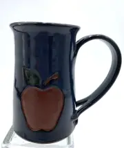 Studio Art Pottery Apple Mug, Deep Blue, Signed & Dated, Large Artistic Handle