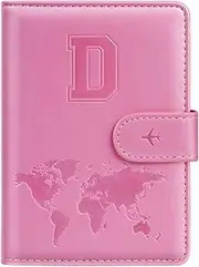 [Simikol] Passport Holder Cover Initail Letter A-Z Travel Wallet 6D Embossed Design RFID Blocking Card Holder Personalized Gift Passport Cover Wallet, Passport Book Holders for Women and Girls, Pink-D, Pink-D