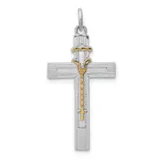 Sterling Silver Rhodium-Plated & Vermeil Rosary Cross Pendant